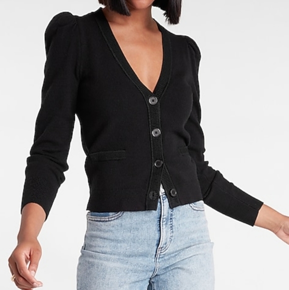 Express Sweaters Express Puff Shoulder Button Front Cardigan Poshmark